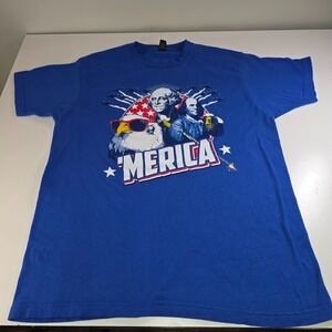 Merica T-shirt Men Large Blue Patriotic Eagle 4th of July Patriotic Summer Rack